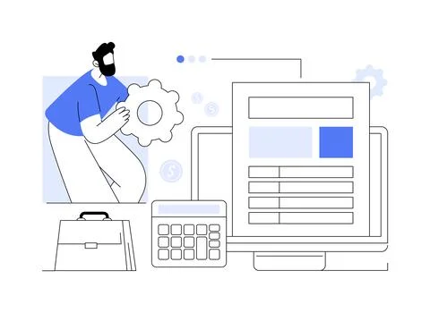 Desktop tax filing software abstract concept vector illustration. Stock Illustration