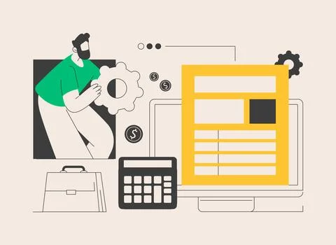 Desktop tax filing software abstract concept vector illustration. Stock Illustration