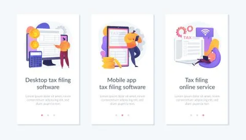 Desktop tax filing software app interface template. Illustrazione stock