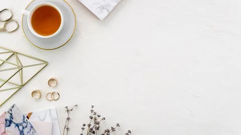 Desktop with tea cup Stock Photos