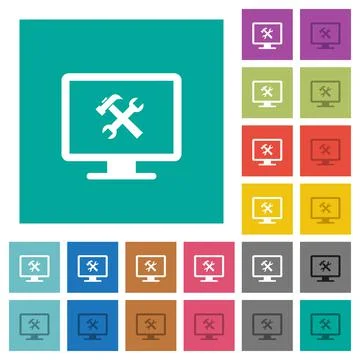 Desktop tools square flat multi colored icons Stock Illustration