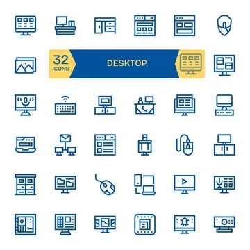 Desktop Ultimate Vector Package with 32 64x64 Bold Line Grid Fitted Icons Stock Illustration