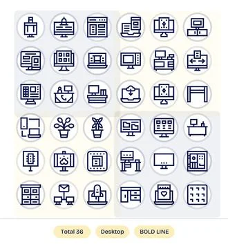 Desktop Vector Icon Library with 36 Bold Line High Resolution Pixel Optimiz.. イラスト素材