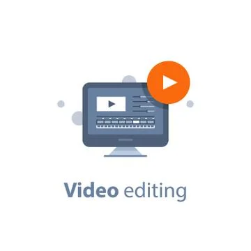 Desktop with video editing program, making movie, post production Stock Illustration