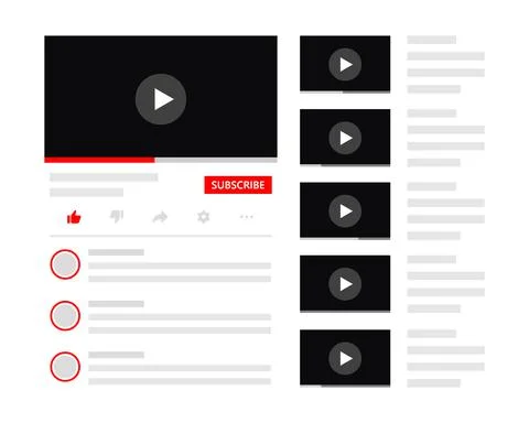 Desktop video player mockup template. Video player interface design for website Stock Illustration