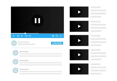 Desktop video player with website design elements. Video player interface design Stock Illustration