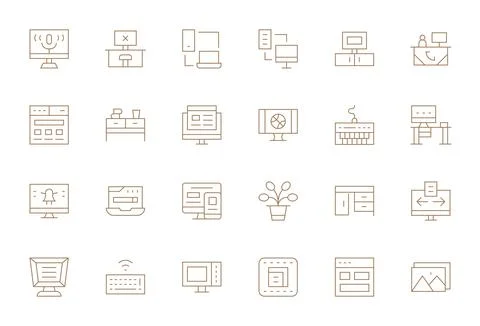 Desktop Visual Pack containing 24 Thin Line Detail Enhanced Vector Icons イラスト素材