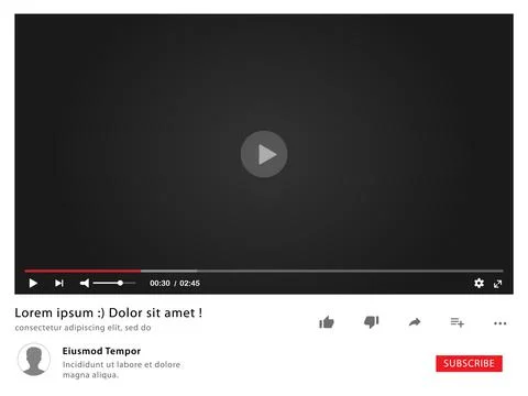 Desktop web video player interface, Stock Illustration