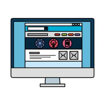 Desktop with webpage template 스톡 일러스트