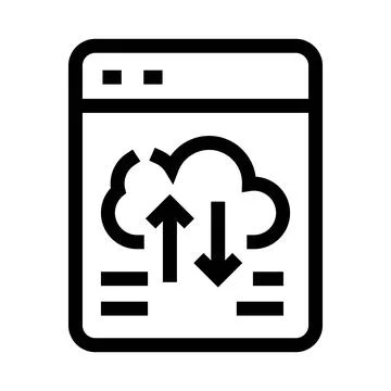 Desktop window showing cloud data synchronization icon イラスト素材