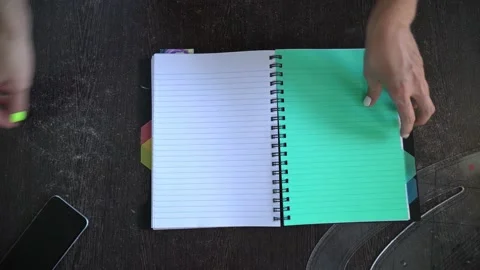 Desktop. Work at the table. Work notepad. View from above 스톡 동영상 195086001