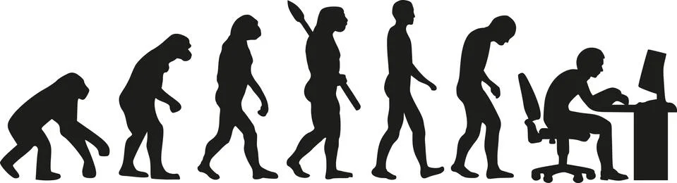 Desktop worker evolution Stock Illustration