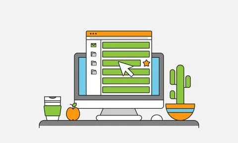 Desktop workplace workspace with computer. Vector illustration EPS 10 Stock Illustration