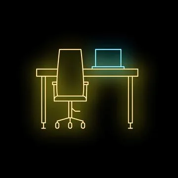 Desktop workspace concept with neon line art Stock Illustration