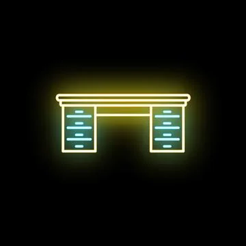 Desktop workspace neon glow line icon illustration Stock Illustration