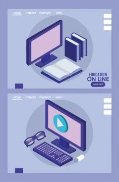 Desktops computers education online tech Stock Illustration