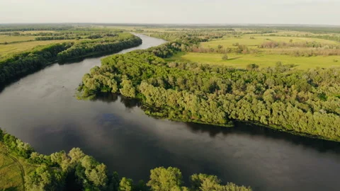 Desna River with forest. Aerial view. Stock Footage 175755269