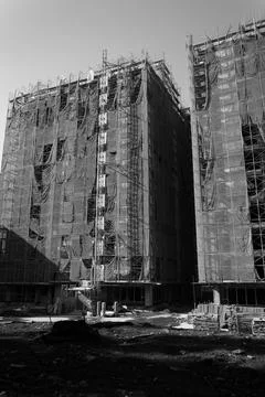 Desolate Black-White Construction Towers 写真素材