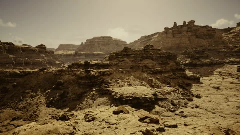 Desolate canyon with exposed sediments and bleak environmental scene Video stock 340340135