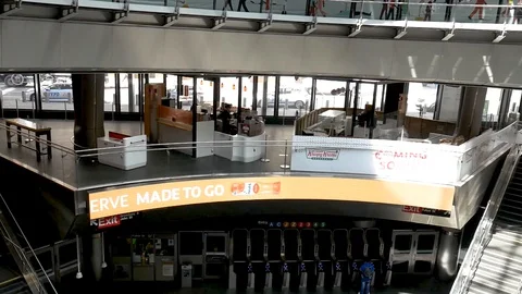 Desolate Fulton Center Mall NYC Coronavirus Quarantine Lockdown Pan Shot Stock Footage 128661750