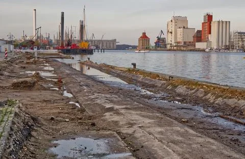 Desolate Industrial Waterfront Scene Stock Photos