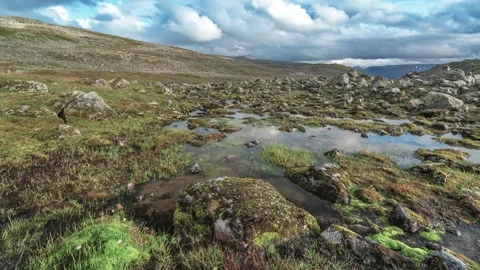 A desolate landscape of the Aurlandsfjellet mountain plateau in Norway is Stock Footage 270036740