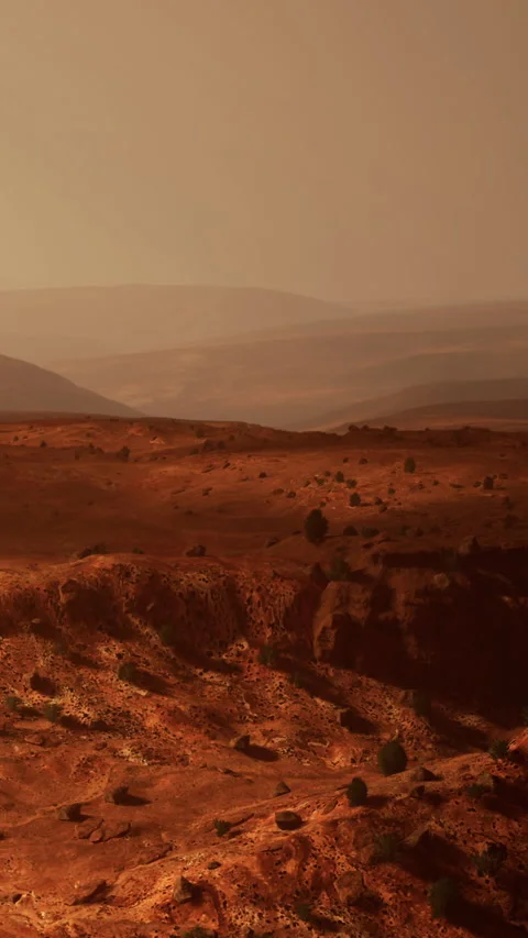 Desolate landscape with mountains and valleys under a warm light Stock Footage 339400259