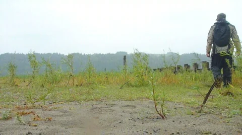 Desolate Man Hiking Stock Footage 874955