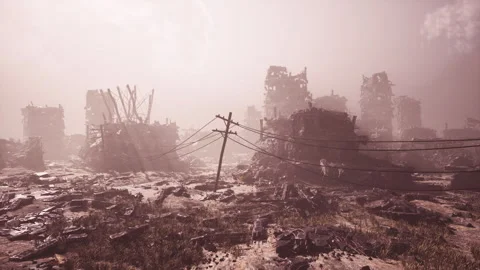 Desolate remnants of a city ravaged by military conflict and devastation 動画素材 331399612