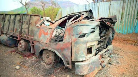 Desolate Rusted Truck by Roadside Stock Footage 290114506