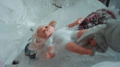 Desolate scene with icy debris and shattered laboratory items. Silent aftermath Stock Footage 346475254