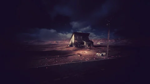 Desolate survival scene, Abandoned highway refuge with flickering lanterns Stock Footage 334331961