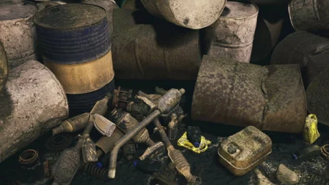 Desolate toxic landscape. Decay and pollution dominate ruined environment Stock Footage 340666484