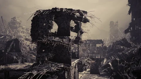 Desolate urban landscape showcases devastation after catastrophic event 動画素材 331419667