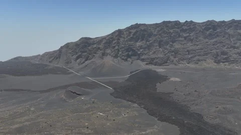 Desolate volcanic landscape of Chã das Caldeiras, Fogo Volcano, Sao Filipe Stock Footage 334995490