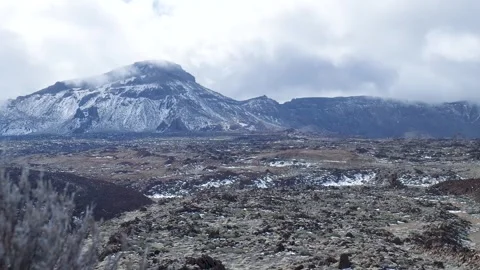 Desolate Volcanic Region Characterized By Icy Mountain Summits And Vast Lava Stockbeeldmateriaal 328049307