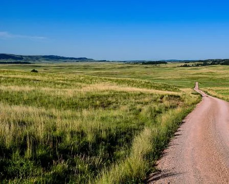 Desolated rural path passing through a green field Stockfoto's