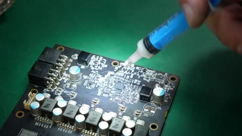 Desoldering the chip using a C210 soldering iron. Maintenance and repair of comp Stock Footage 248951589