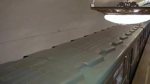 Despatching subway train 81-717 from metro station Stock Footage 88246537