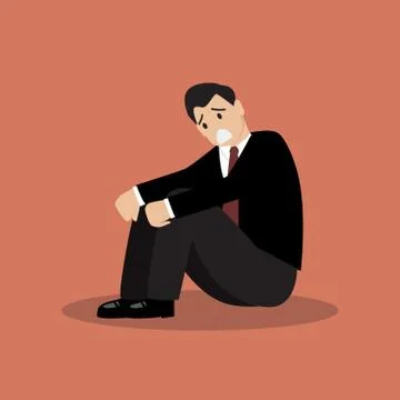 Desperate businessman sitting alone Stock Illustration