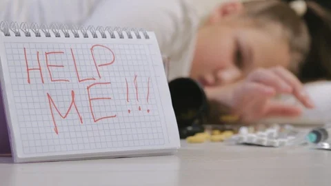 Desperate child in depression. suicide Stock Footage