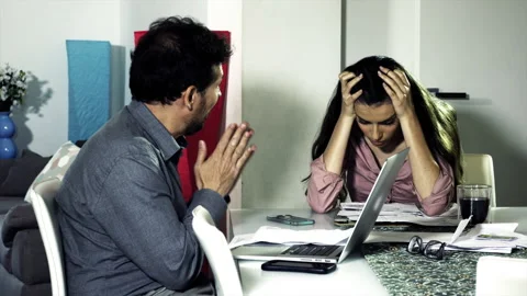 Desperate couple during coronavirus unable to pay bills Stock Footage 130909552