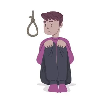 Desperate Guy Thinking of Suicide, Boy Having Negative Thoughts for Killing Stock Illustration
