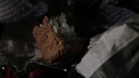 Desperate Hunger Eating Crumbs of Bread 1 Video stock 306321739
