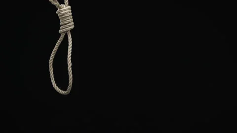 Desperate male putting rope loop over neck black background, committing suicide Stock Footage 107699412