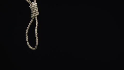 Desperate male putting rope loop over neck black background, committing suicide Stock Footage 107730929