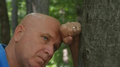 Desperate Man Image in a Mountain Forest 스톡 사진