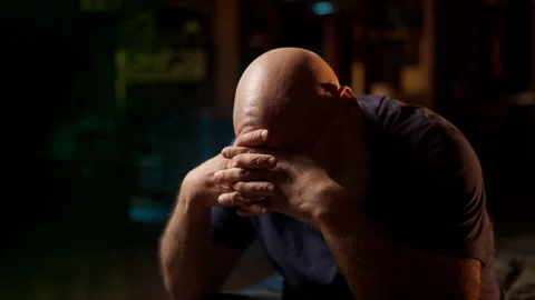 Desperate middle-aged man cries while thinking about life problems, loneliness Stock Footage 342520606