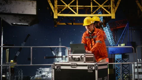 Desperate offshore engineer struggling with oil rig extraction operations Stock Footage 324705642