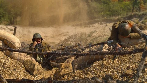 Desperate soldier during the WW2, slow motion Stock Footage 86536768